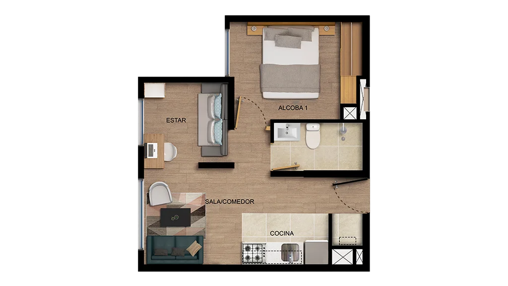 Planta Torre 3 con distribución amoblada